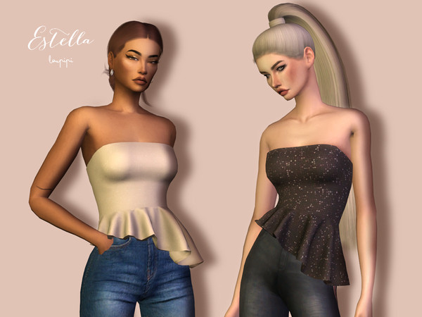 Sims 4 Estella asymetric peplum top by laupipi at TSR