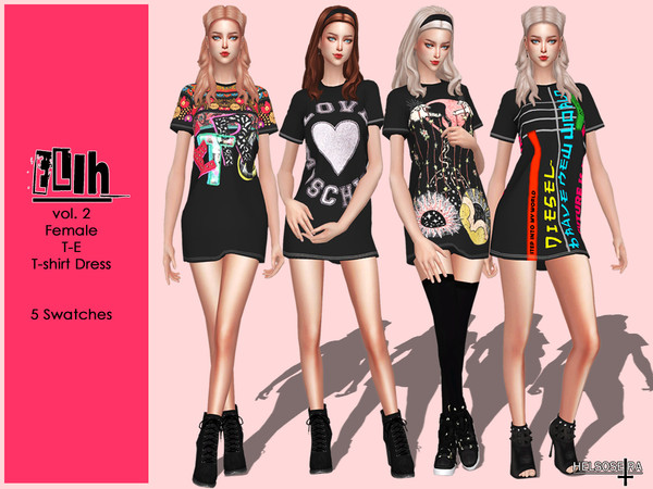 Sims 4 ELIH v2 T Shirt Dress by Helsoseira at TSR