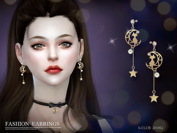 Sims 4 Moon Cat Earrings 201902 by S Club LL at TSR