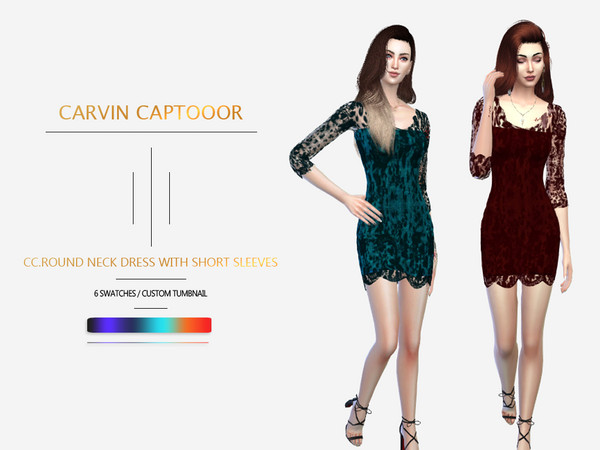 Sims 4 Round neck dress with short sleeves by carvin captoor at TSR