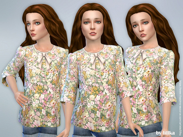 Sims 4 Printed Blouse for Girls by lillka at TSR