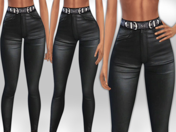 Sims 4 Solitaire Full Realistic Leather Pants with Belt by Saliwa at TSR