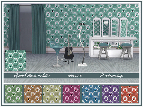 Sims 4 Guitar Music Walls by marcorse at TSR