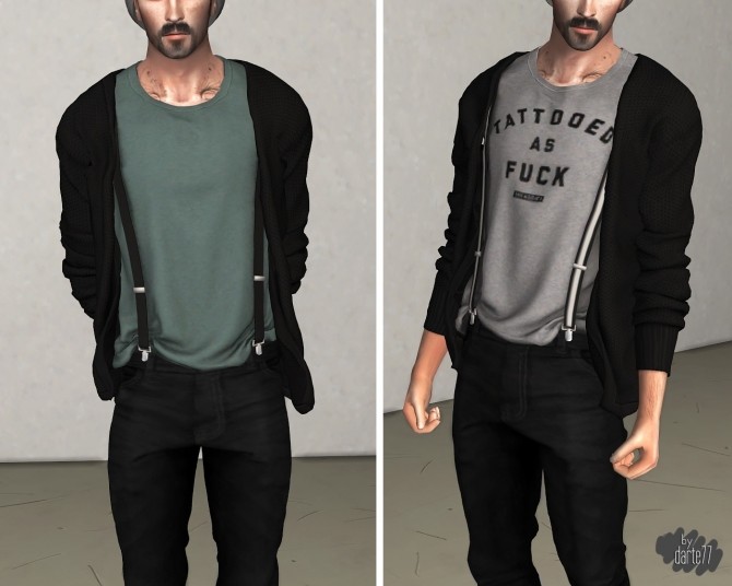 Sims 4 T shirt with Suspenders + Cardigan at Darte77
