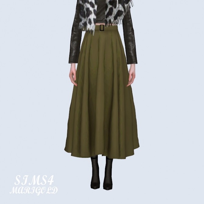 Sims 4 Long Flare Skirt With Belt at Marigold