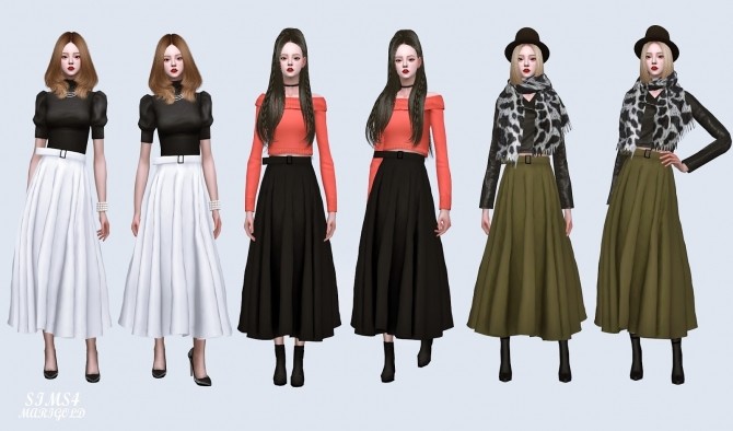 Sims 4 Long Flare Skirt With Belt at Marigold