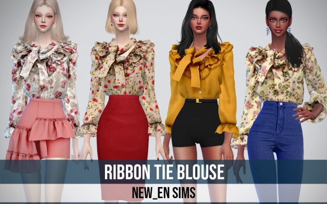 Sims 4 Collar Floral Pattern Blouse 2 at NEWEN