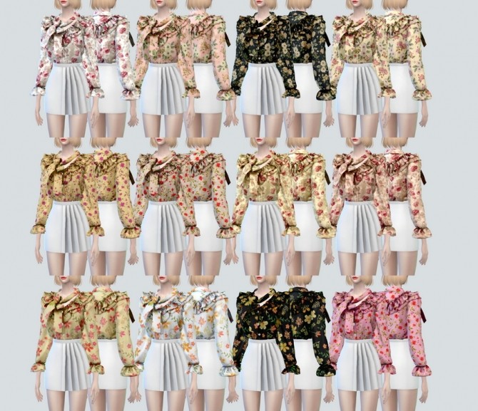 Sims 4 Collar Floral Pattern Blouse 2 at NEWEN