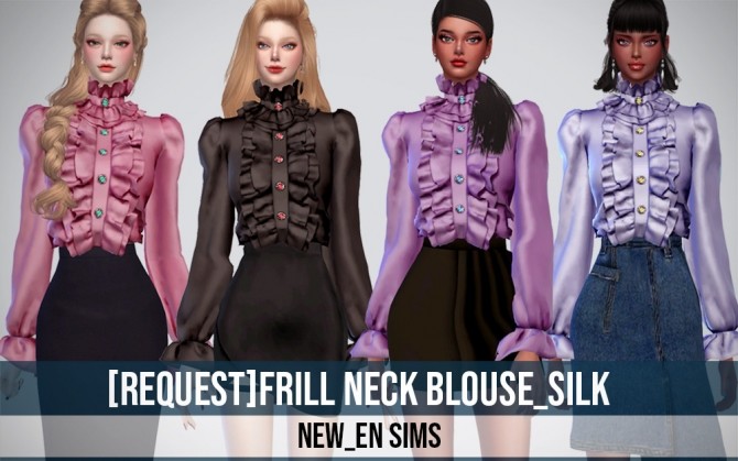 Sims 4 Frill Neck Blouse Silk at NEWEN
