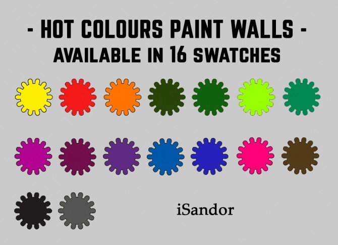 Sims 4 Hot colours paint collection 16 swatches by iSandor at Mod The Sims