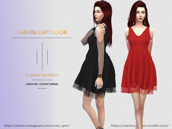 Sims 4 Black Tea Dress by carvin captoor at TSR