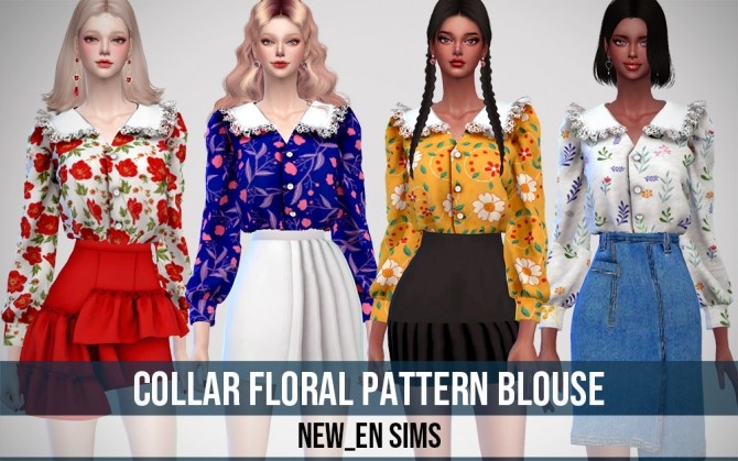 Sims 4 Collar Floral Pattern Blouse at NEWEN