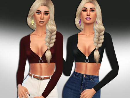 Open Front Zipper Long Sleeve Tops by Saliwa at TSR » Sims 4 Updates