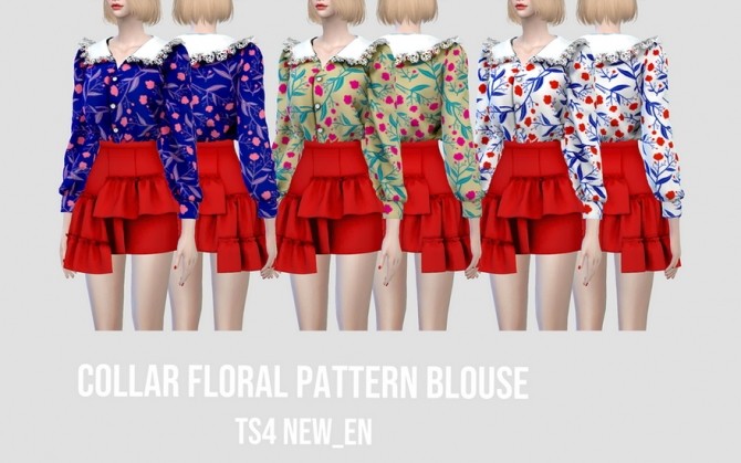 Collar Floral Pattern Blouse at NEWEN » Sims 4 Updates