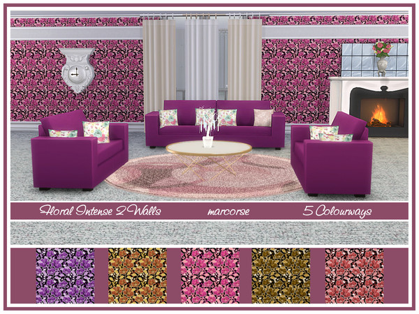 Sims 4 Floral Intense 2 Walls by marcorse at TSR