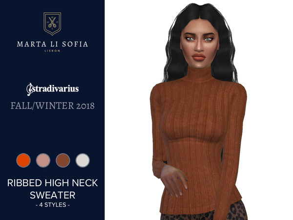 Sims 4 Ribbed Long Sleeve High Neck Sweater by martalisofia at TSR