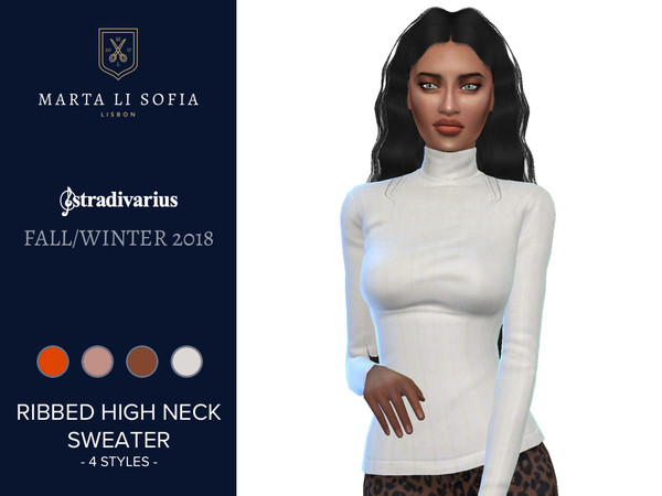 Sims 4 Ribbed Long Sleeve High Neck Sweater by martalisofia at TSR