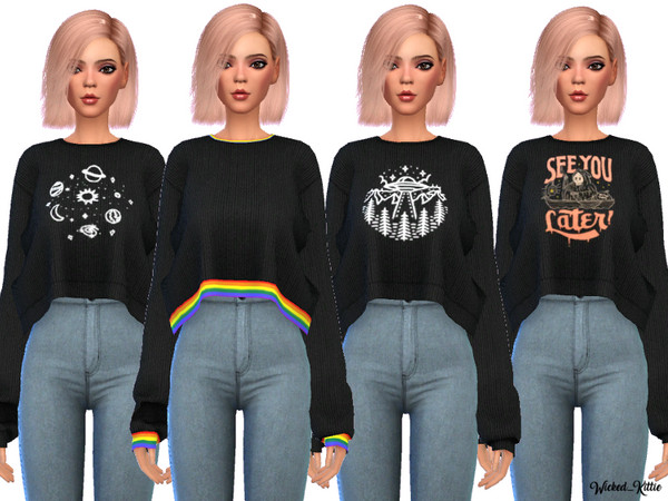 Sims 4 Snazzy Cropped Sweaters by Wicked Kittie at TSR