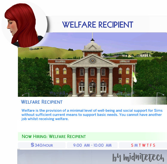 Sims 4 WELFARE RECIPIENT at MIDNITETECH’S SIMBLR