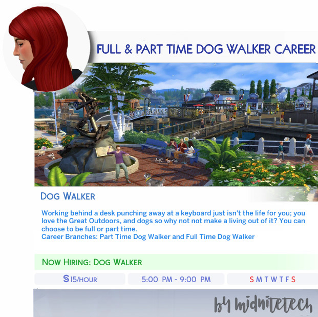 Sims 4 FULL & PART TIME DOG WALKING CAREER at MIDNITETECH’S SIMBLR