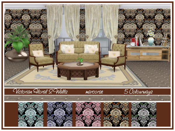 Sims 4 Victorian Floral 2 Walls by marcorse at TSR