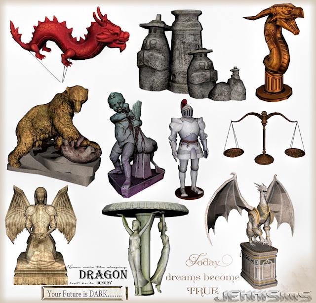 Sims 4 Decorative Statues, Dragons, Angel... 10 Items at Jenni Sims