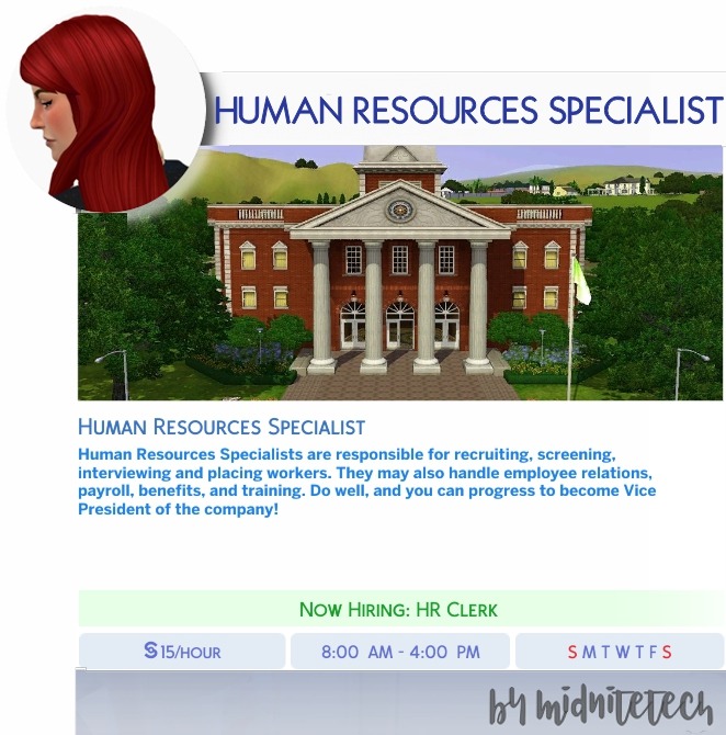 Sims 4 HUMAN RESOURCES SPECIALIST CAREER at MIDNITETECH’S SIMBLR