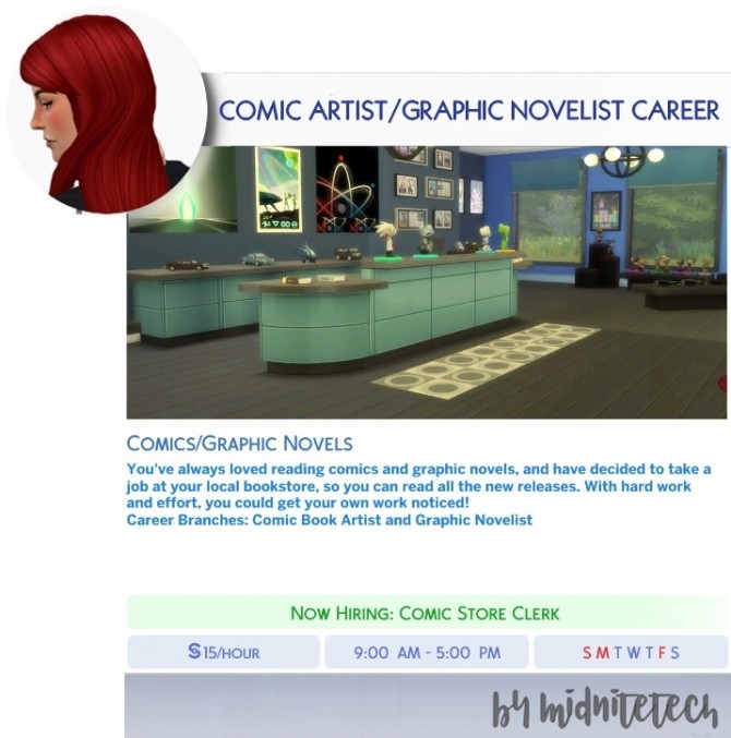 Sims 4 COMIC ARTIST/GRAPHIC NOVELIST CAREER at MIDNITETECH’S SIMBLR