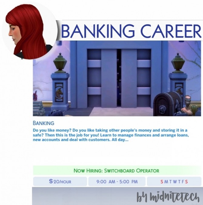 Sims 4 BANKING CAREER at MIDNITETECH’S SIMBLR