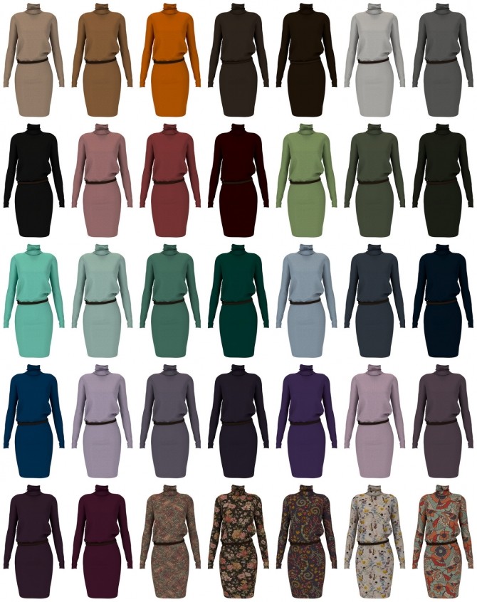 Sims 4 Wool dress with recolorable belt at LazyEyelids