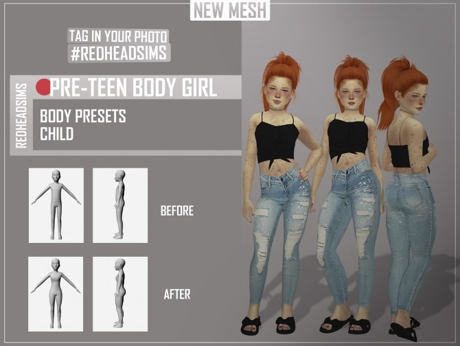 Sims 4 PRE TEEN BODY PRESETS at REDHEADSIMS