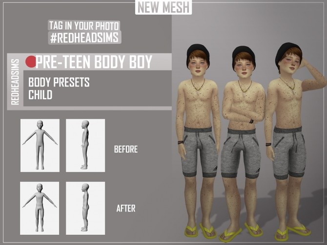 Sims 4 PRE TEEN BODY PRESETS at REDHEADSIMS