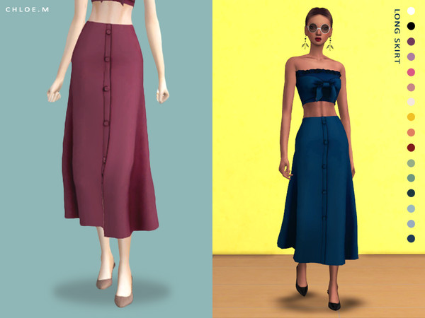 Sims 4 Long Skirt by ChloeMMM at TSR
