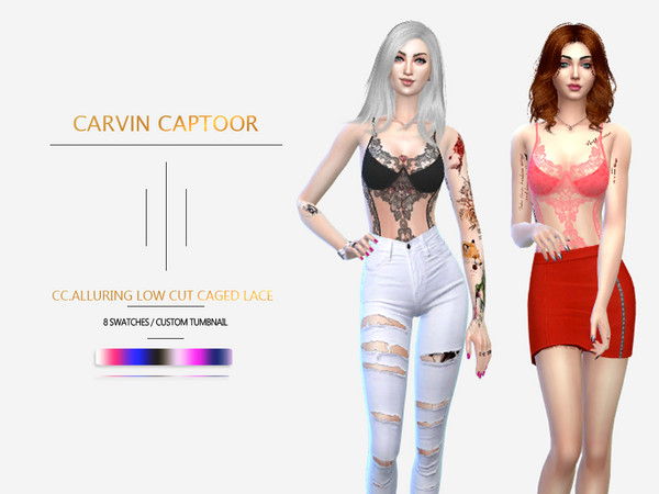 Sims 4 Alluring Low Cut Caged Lace Spaghetti strap by carvin captoor at TSR