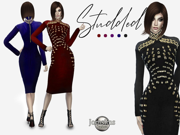 Sims 4 Studded Dress by jomsims at TSR