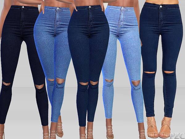 Sims 4 Olivia Ripped Knee High Waist Skinny Leg Jeans by Pinkzombiecupcakes at TSR