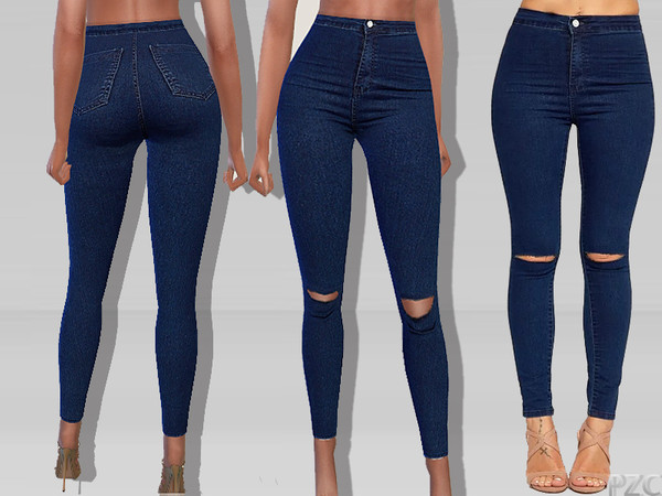Sims 4 Olivia Ripped Knee High Waist Skinny Leg Jeans by Pinkzombiecupcakes at TSR