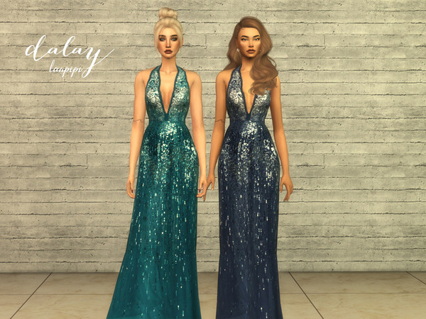 Sims 4 Dalay long embellished dress by laupipi at TSR