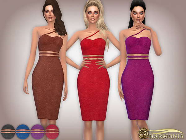 Sims 4 Textured Glitter Cut Out Midi Dress by Harmonia at TSR
