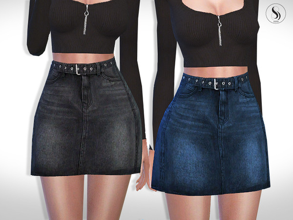 Sims 4 A Line Denim Mini Skirt by Saliwa at TSR
