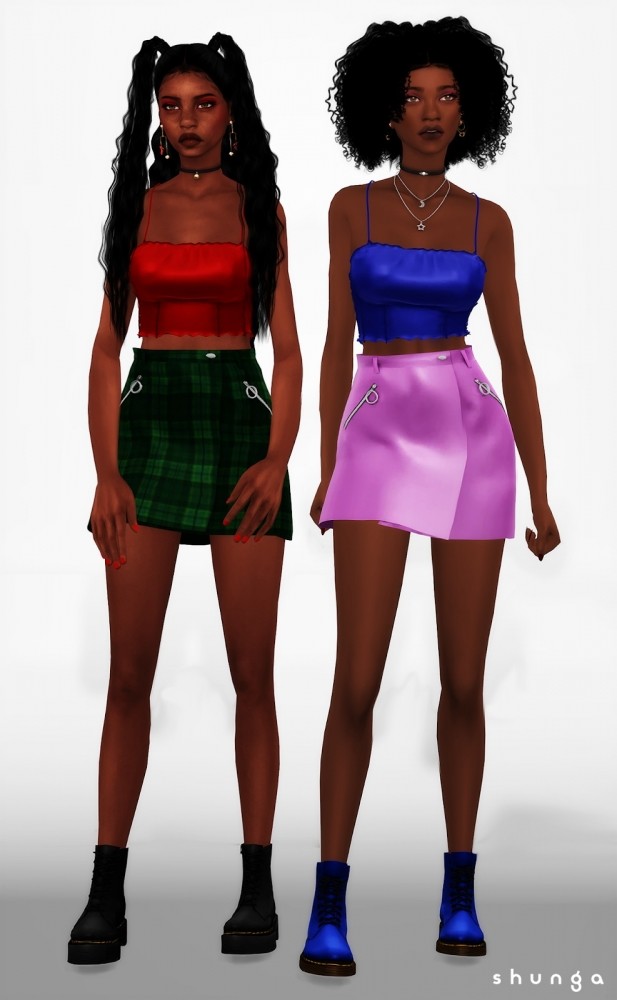 Sims 4 Top, Layered T shirt, Mini Skirt & Pants at Shunga