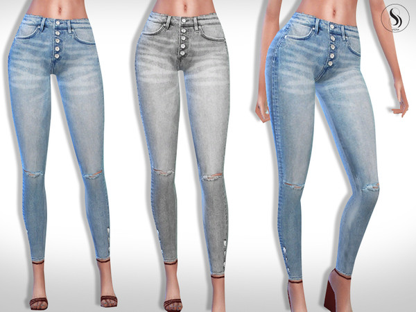 Sims 4 Front Button Skinny High Jeans by Saliwa at TSR