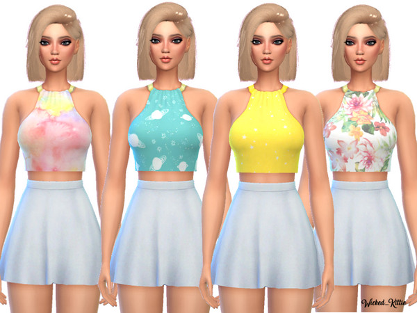 Sims 4 Pastel Metal Collar Crop Top by Wicked Kittie at TSR