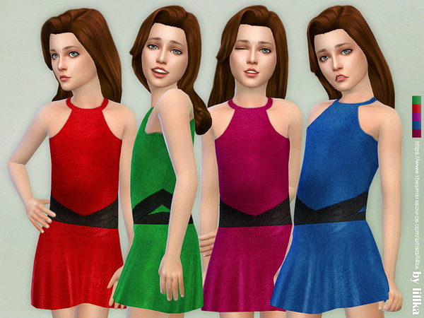 Sims 4 Sleeveless Colorblock Dress by lillka at TSR