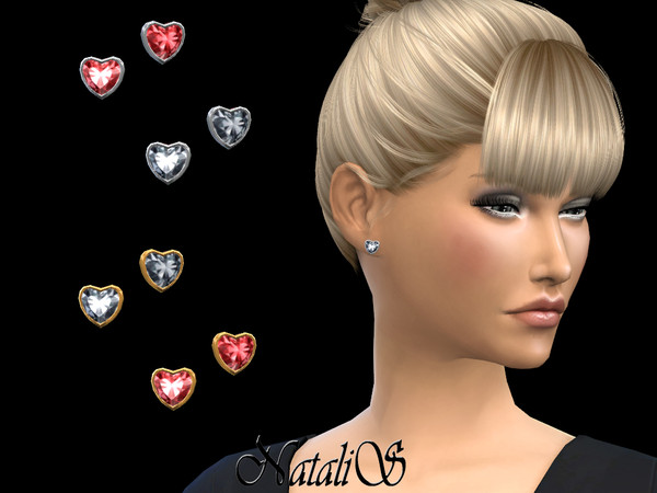Sims 4 Heart shape crystal stud earrings by NataliS at TSR