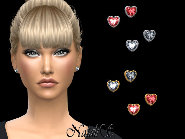 Sims 4 Heart shape crystal stud earrings by NataliS at TSR