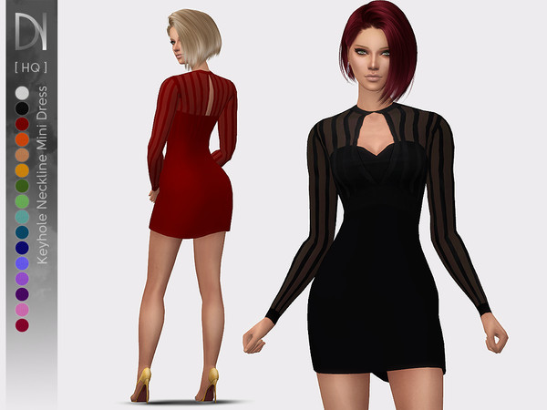 Sims 4 Keyhole Neckline Mini Dress by DarkNighTt at TSR