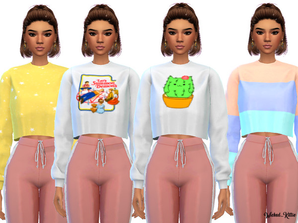 Sims 4 Loose Cropped Sweatshirt by Wicked Kittie at TSR