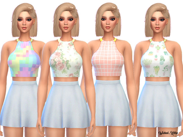 Sims 4 Pastel Metal Collar Crop Top by Wicked Kittie at TSR
