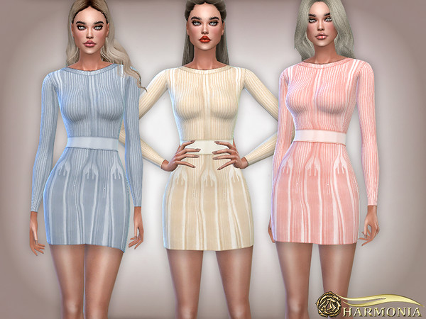 Sims 4 Ribbed Bandage Dress by Harmonia at TSR